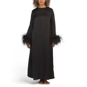 SLEEPER Black Suzi Maxi Lounge Dress With Detachable Feather Cuffs